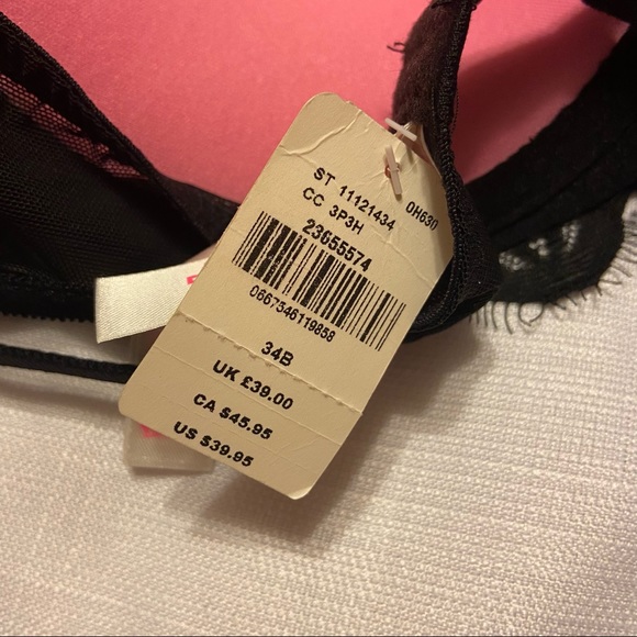 Victoria Secret PINK black bra with embroidered roses push up bra - Picture 2 of 5